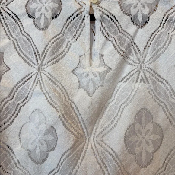 LOFT Mosaic Lace Blouse, Size M, White - Picture 6 of 8